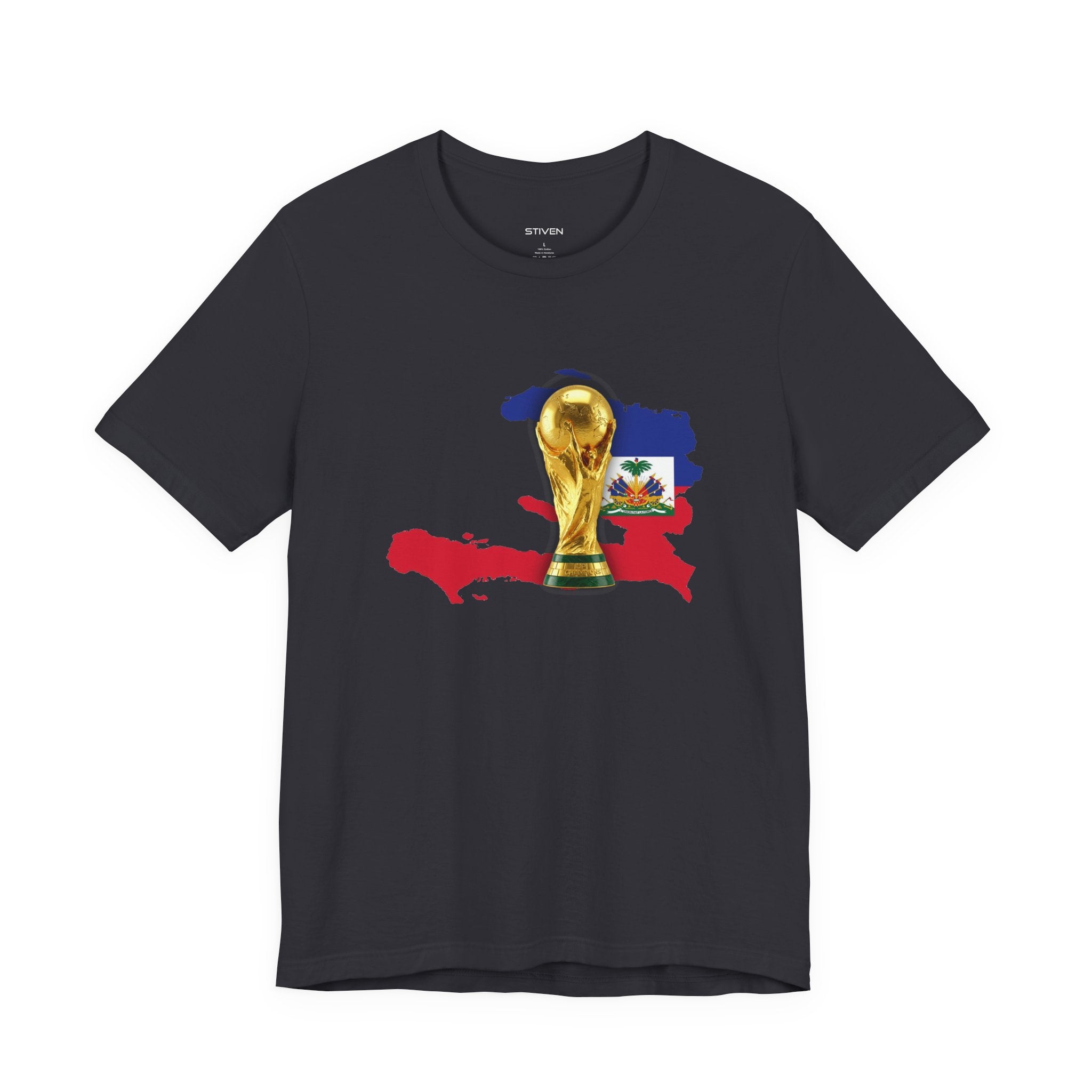 Haiti Map World Cup Trophy T-Shirt — Haitian Flag Soccer Fan Tee