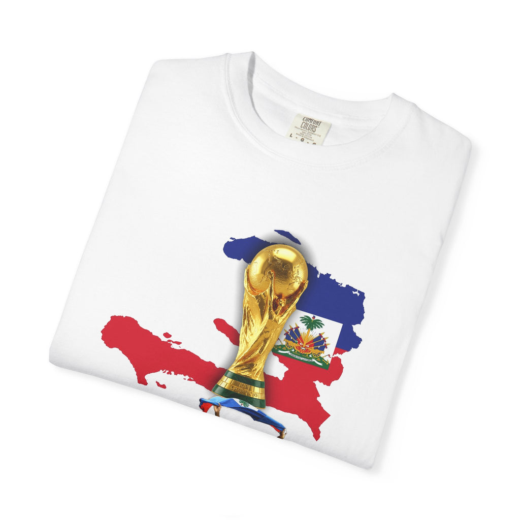Haiti 2026 World Cup Soccer T-Shirt — Haiti Map, Flag & Trophy Design
