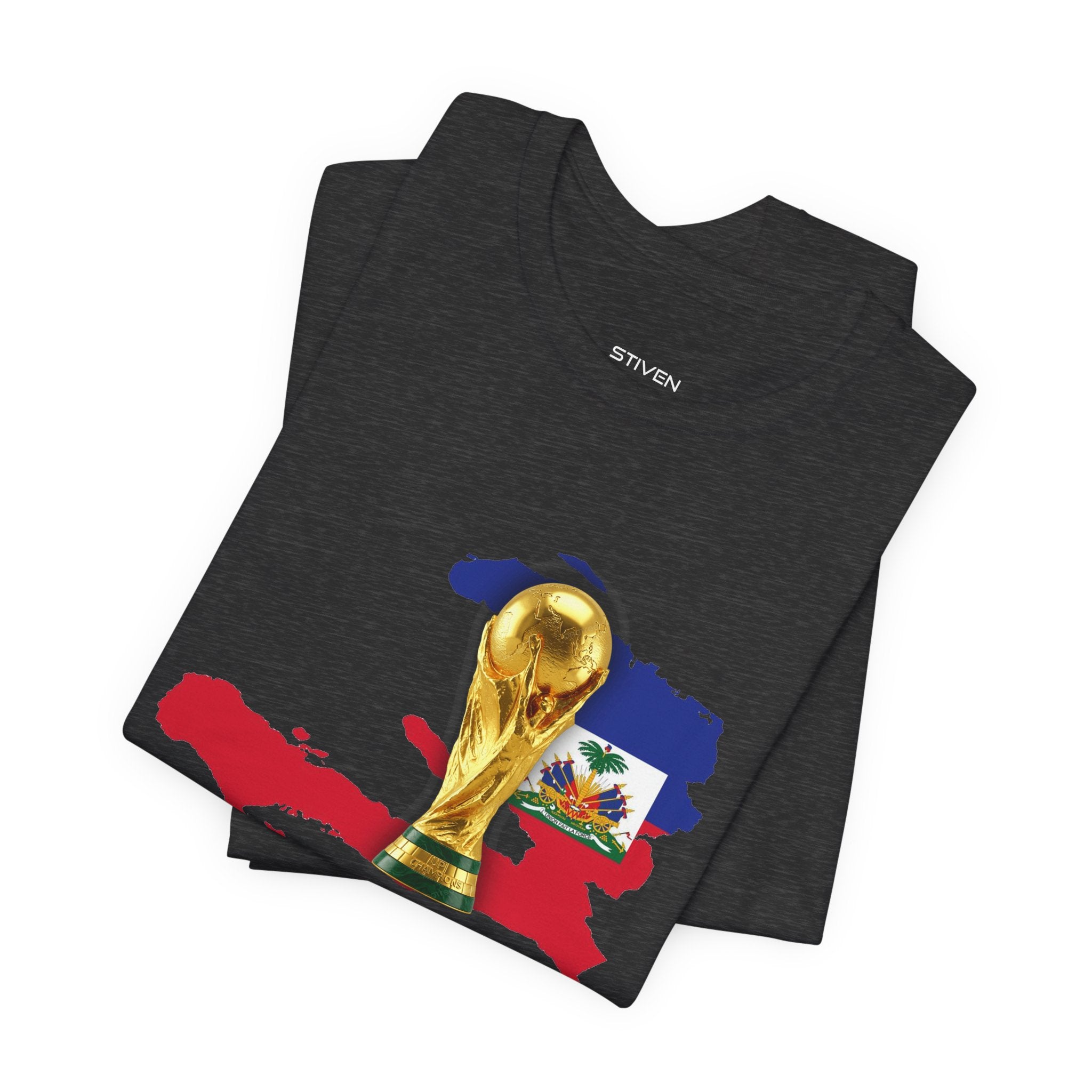 Haiti Map World Cup Trophy T-Shirt — Haitian Flag Soccer Fan Tee