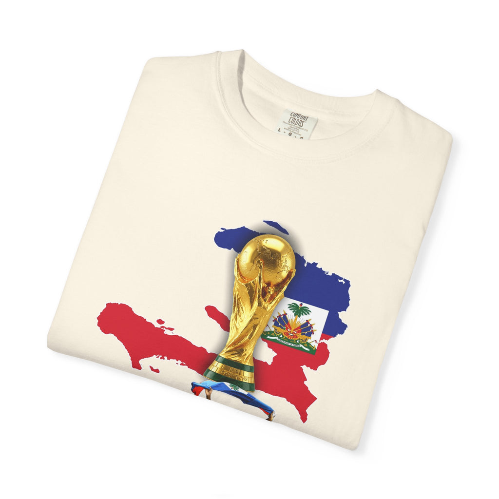 Haiti 2026 World Cup Soccer T-Shirt — Haiti Map, Flag & Trophy Design
