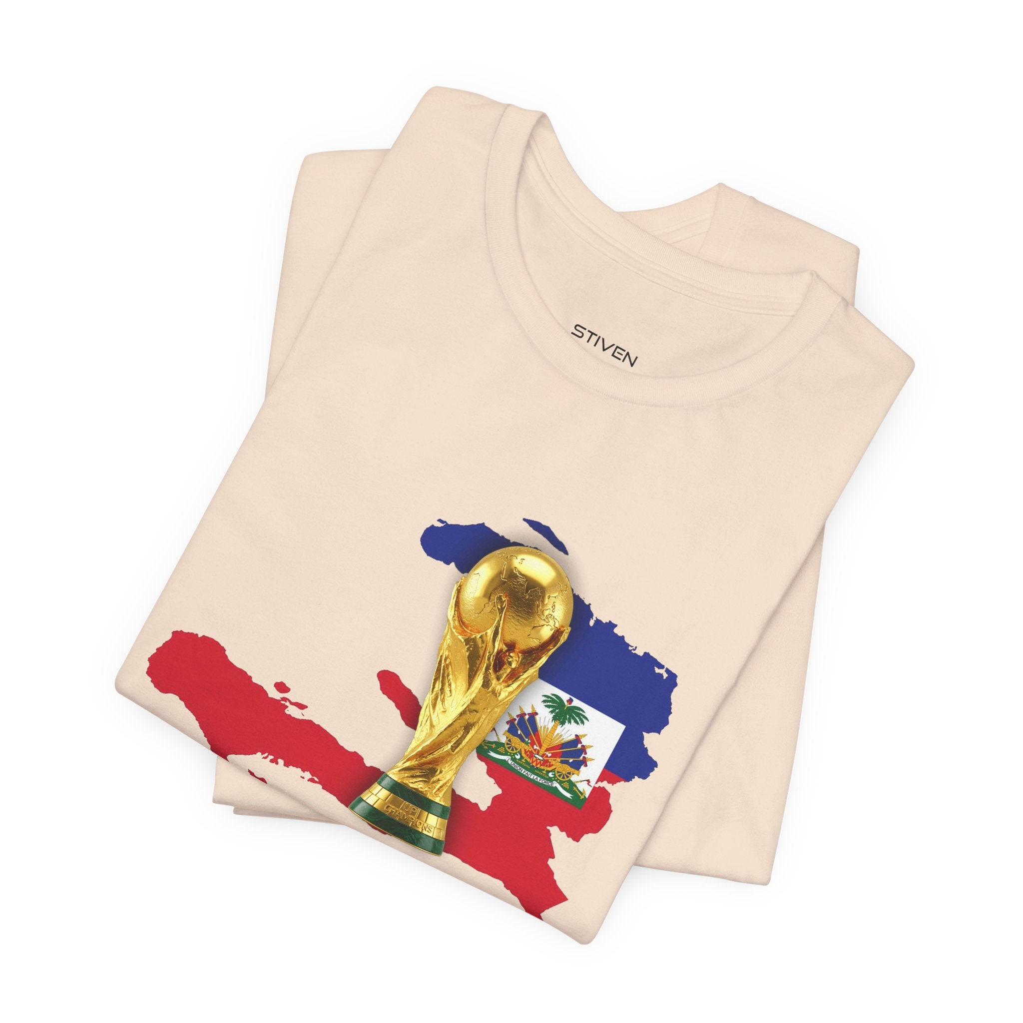Haiti Map World Cup Trophy T-Shirt — Haitian Flag Soccer Fan Tee