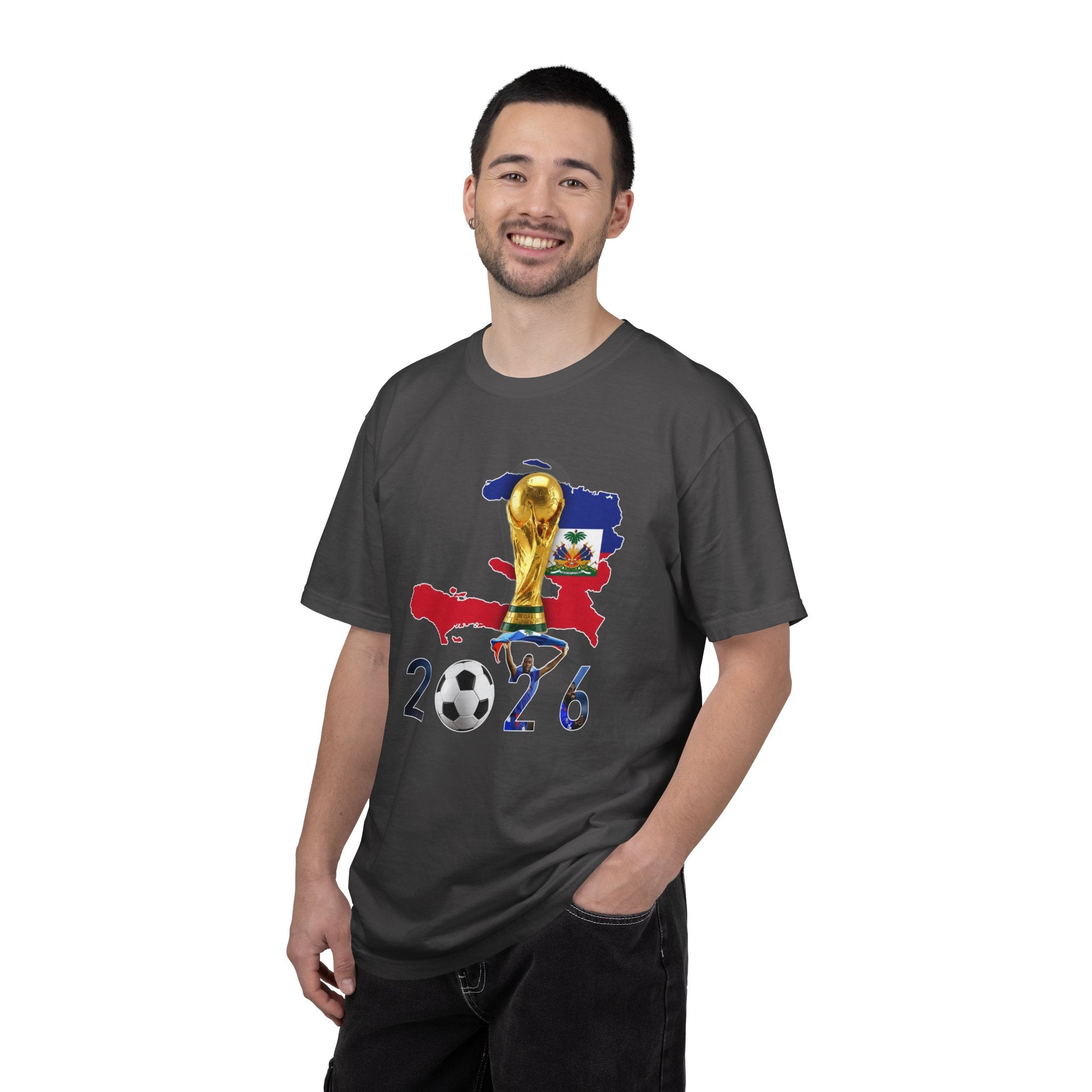 Haiti 2026 World Cup Soccer T-Shirt — Haiti Map, Flag & Trophy Design