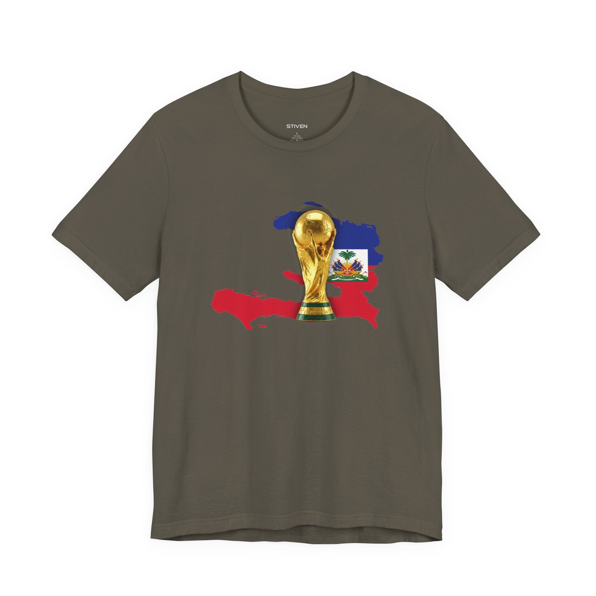 Haiti Map World Cup Trophy T-Shirt — Haitian Flag Soccer Fan Tee