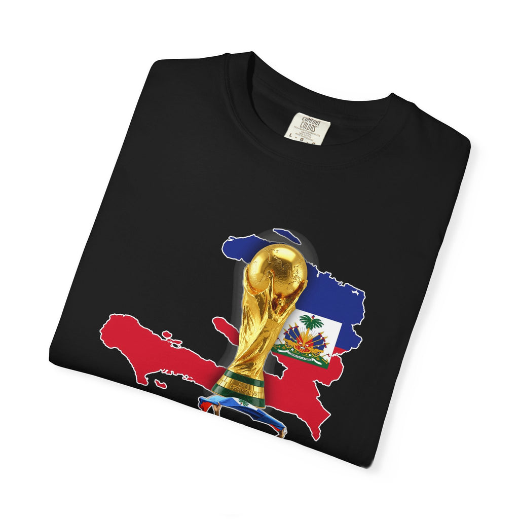 Haiti 2026 World Cup Soccer T-Shirt — Haiti Map, Flag & Trophy Design