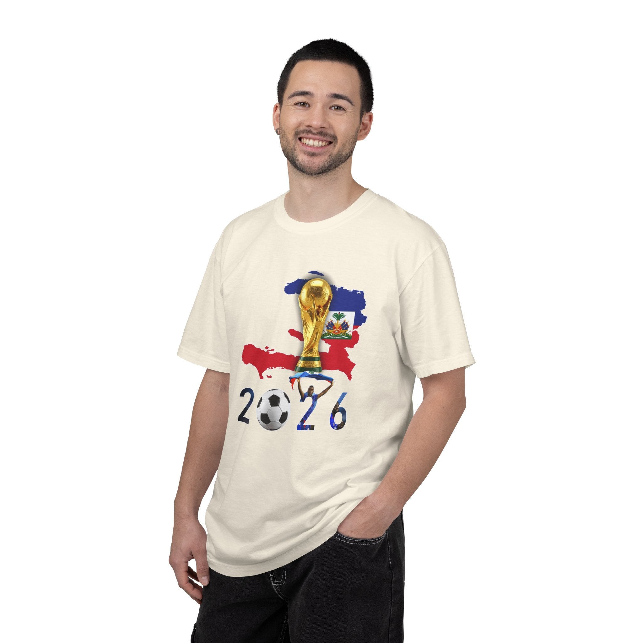 Haiti 2026 World Cup Soccer T-Shirt — Haiti Map, Flag & Trophy Design