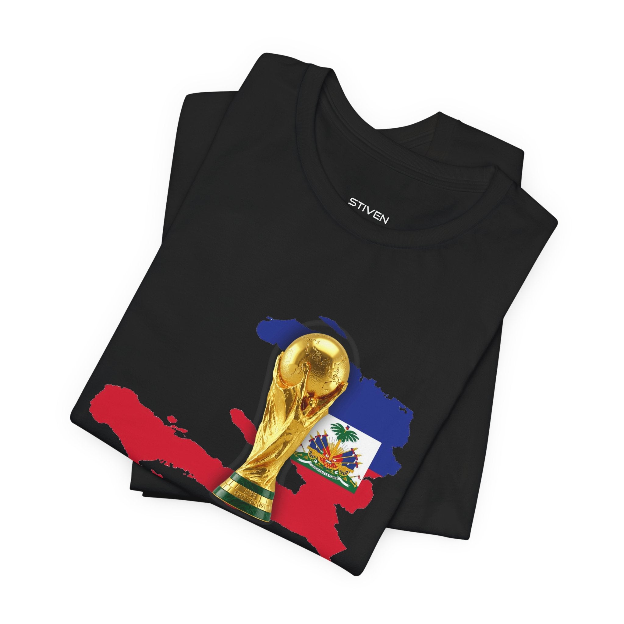 Haiti Map World Cup Trophy T-Shirt — Haitian Flag Soccer Fan Tee