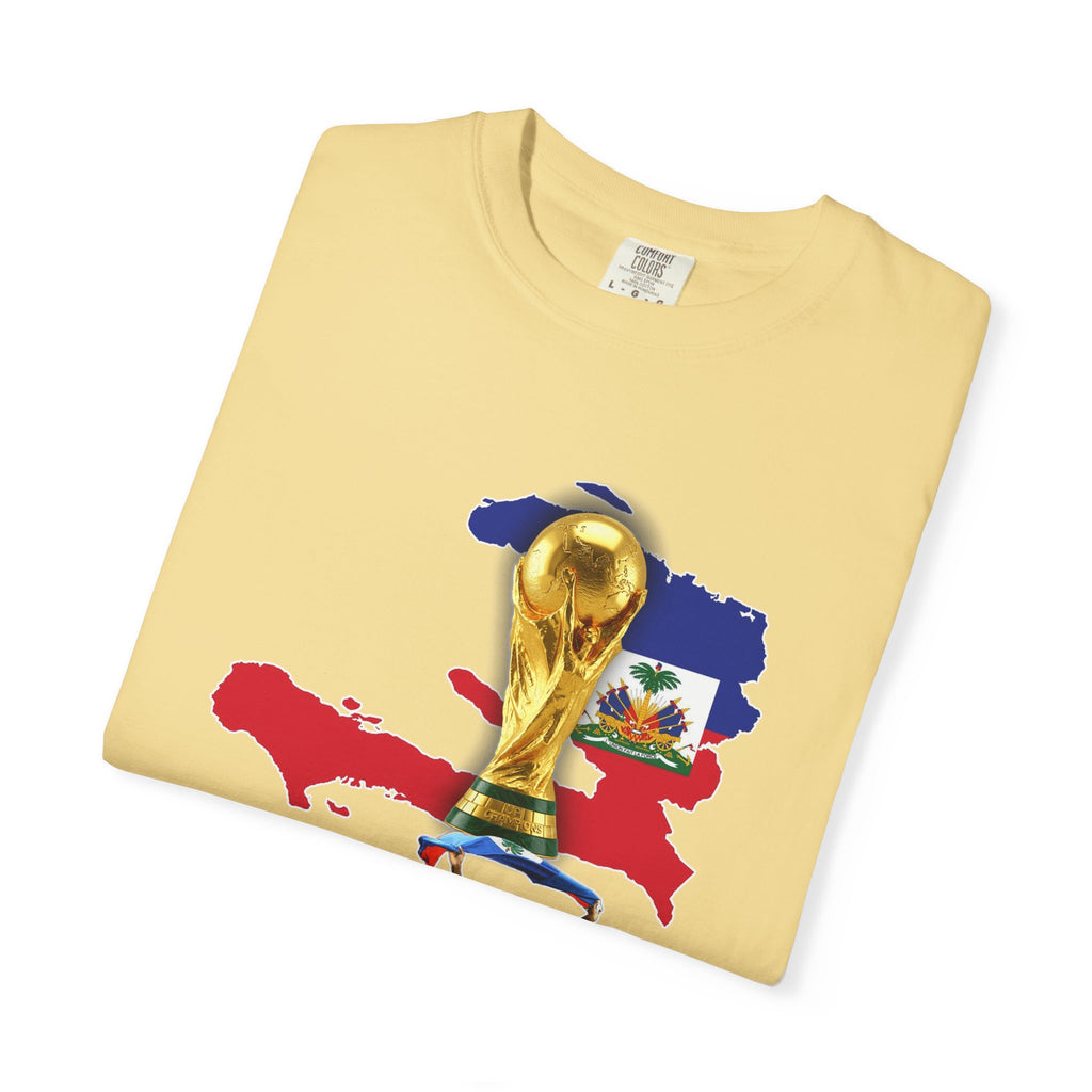 Haiti 2026 World Cup Soccer T-Shirt — Haiti Map, Flag & Trophy Design