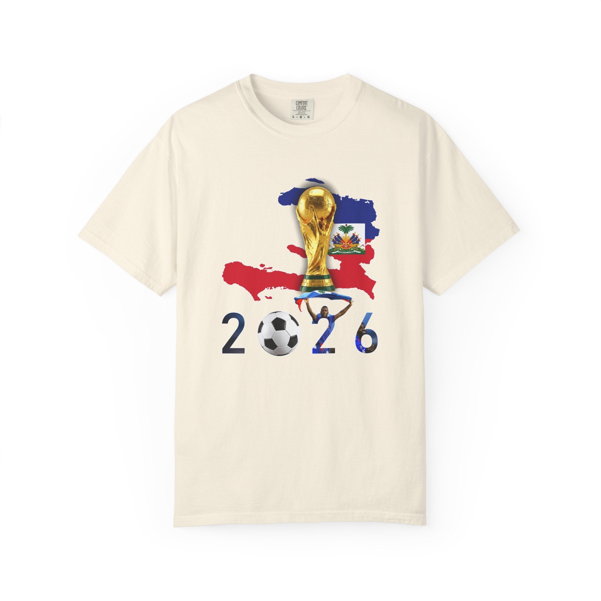 Haiti 2026 World Cup Soccer T-Shirt — Haiti Map, Flag & Trophy Design