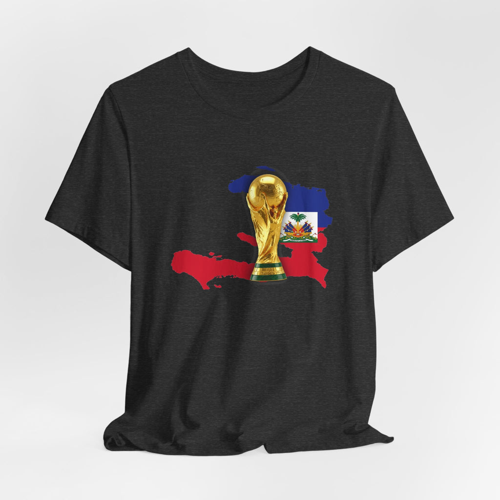 Haiti Map World Cup Trophy T-Shirt — Haitian Flag Soccer Fan Tee