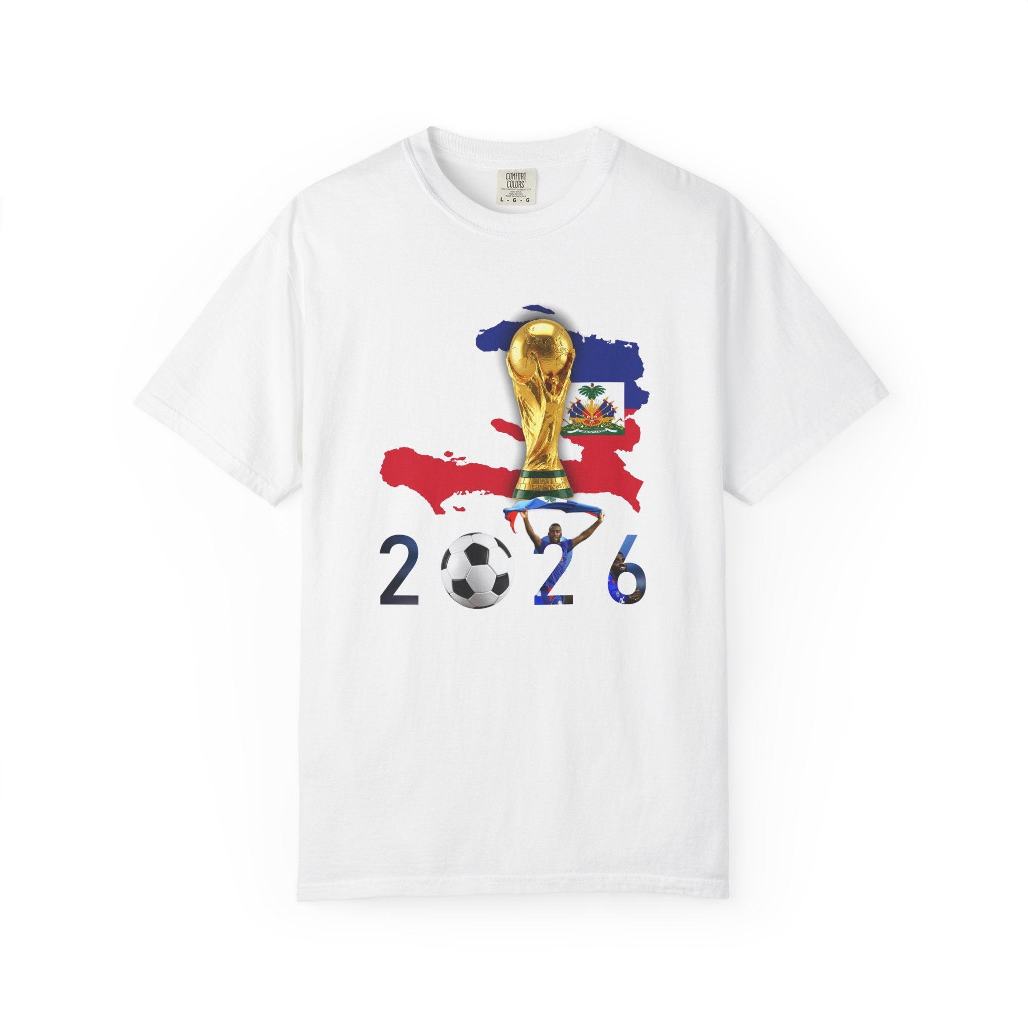 Haiti 2026 World Cup Soccer T-Shirt — Haiti Map, Flag & Trophy Design