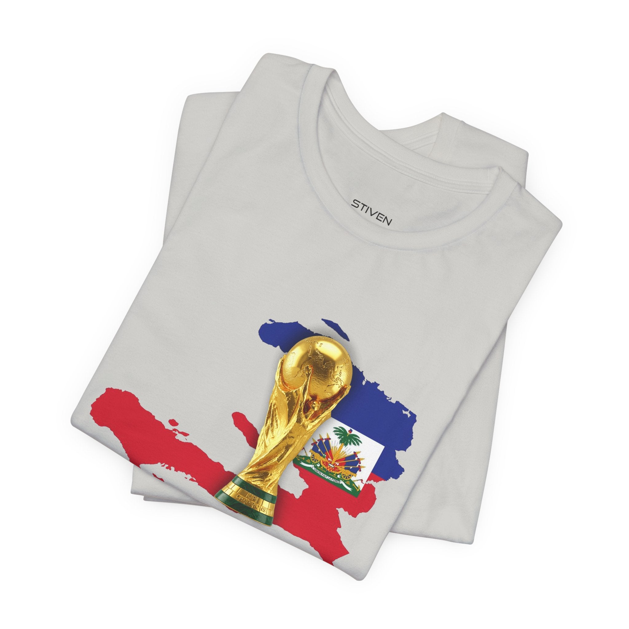 Haiti Map World Cup Trophy T-Shirt — Haitian Flag Soccer Fan Tee