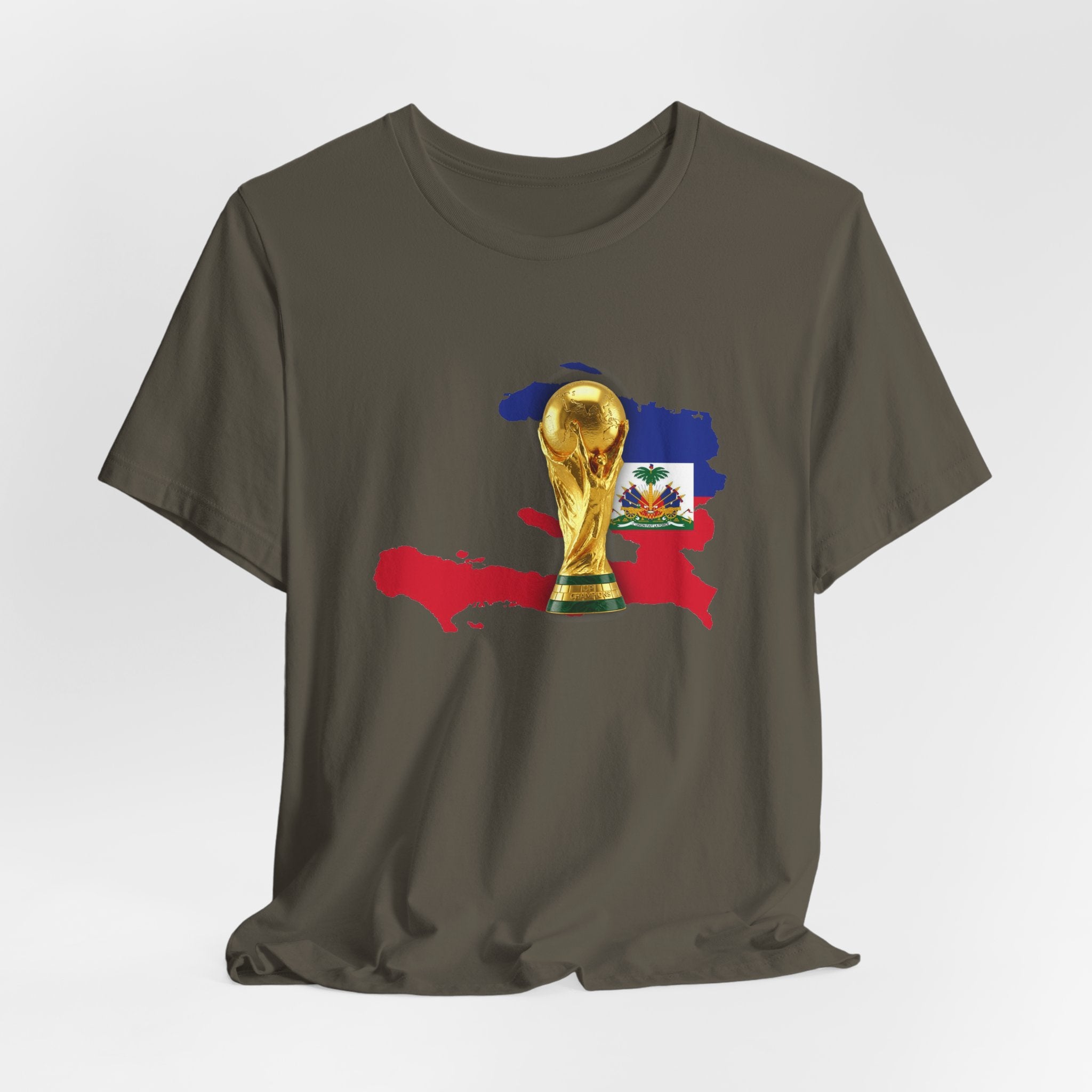 Haiti Map World Cup Trophy T-Shirt — Haitian Flag Soccer Fan Tee