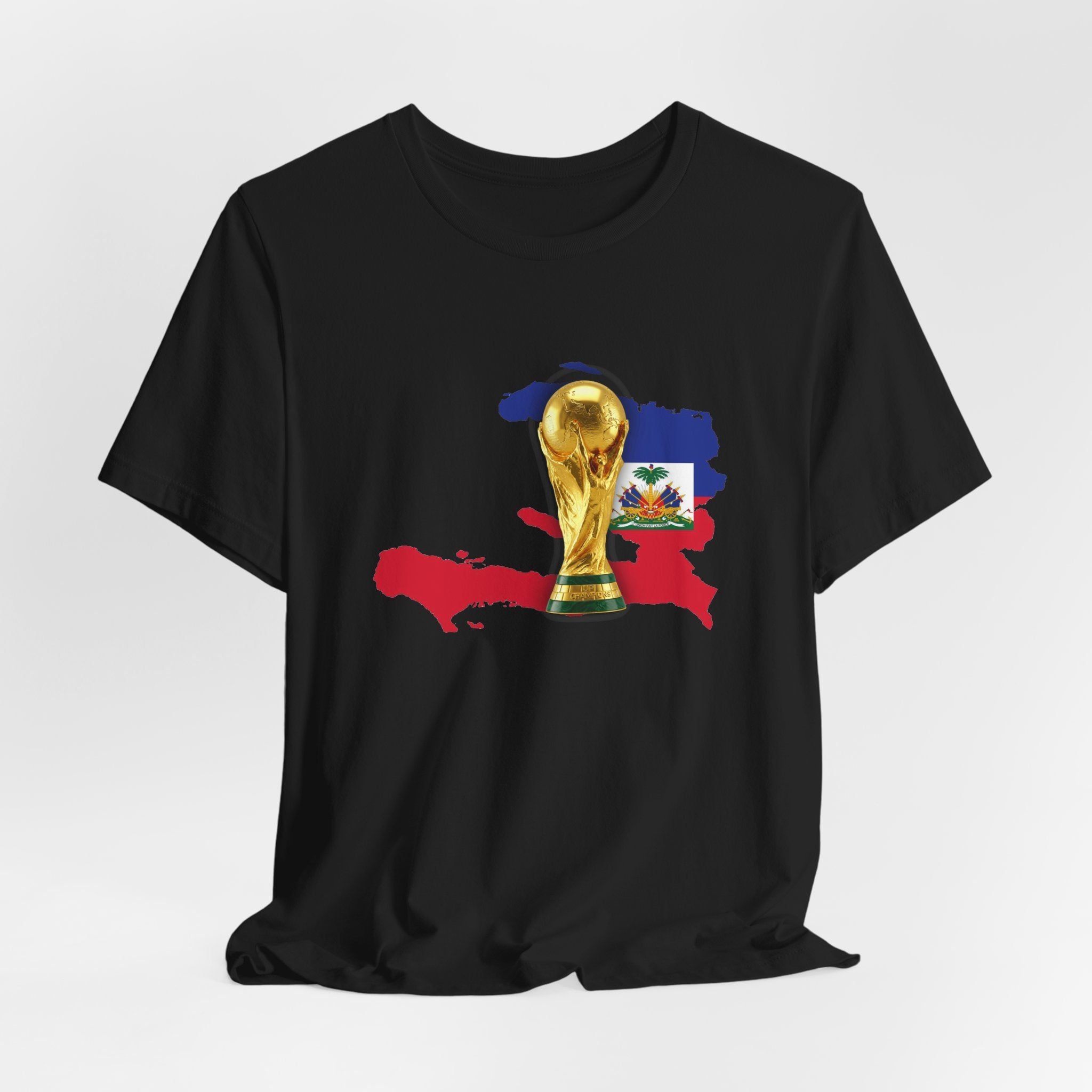 Haiti Map World Cup Trophy T-Shirt — Haitian Flag Soccer Fan Tee