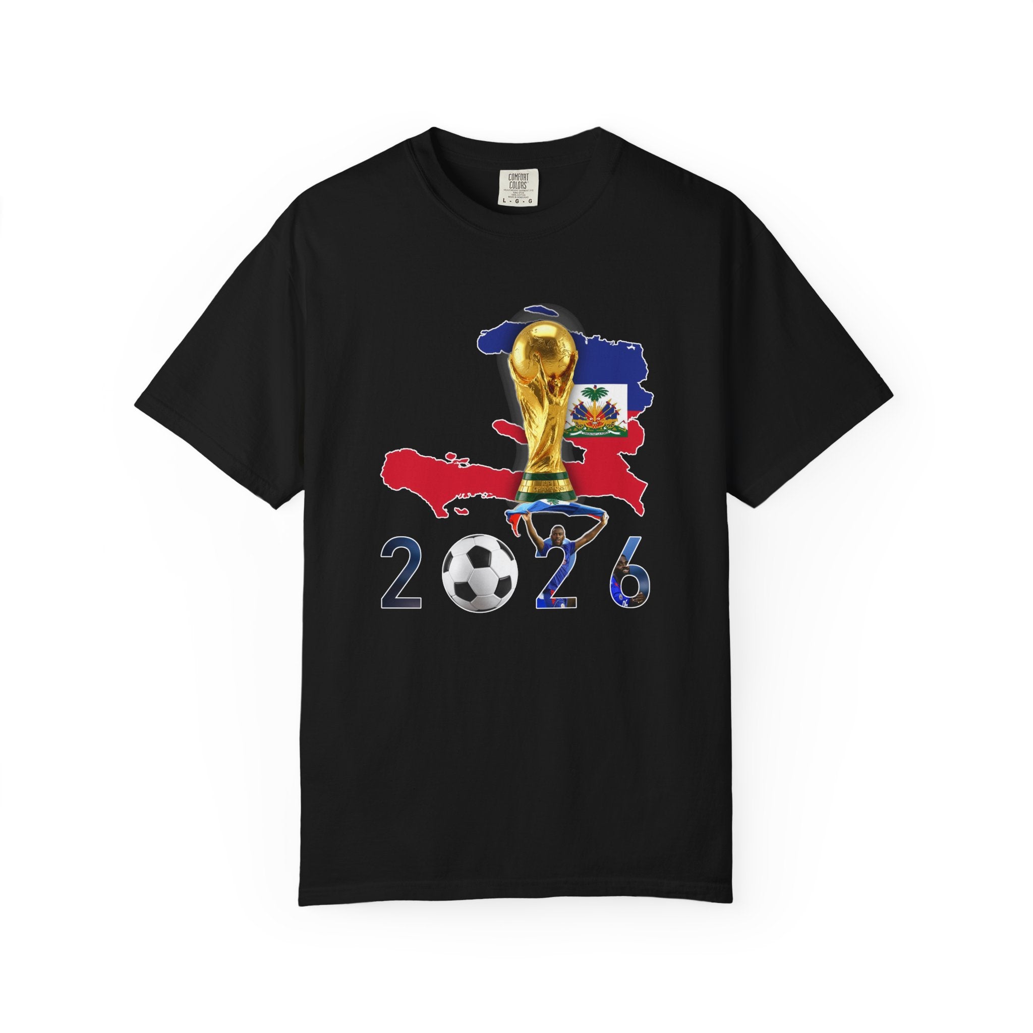 Haiti 2026 World Cup Soccer T-Shirt — Haiti Map, Flag & Trophy Design