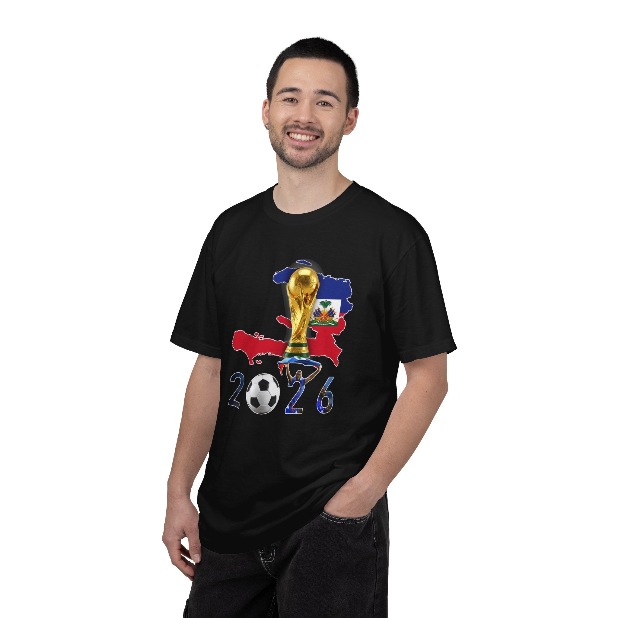 Haiti 2026 World Cup Soccer T-Shirt — Haiti Map, Flag & Trophy Design