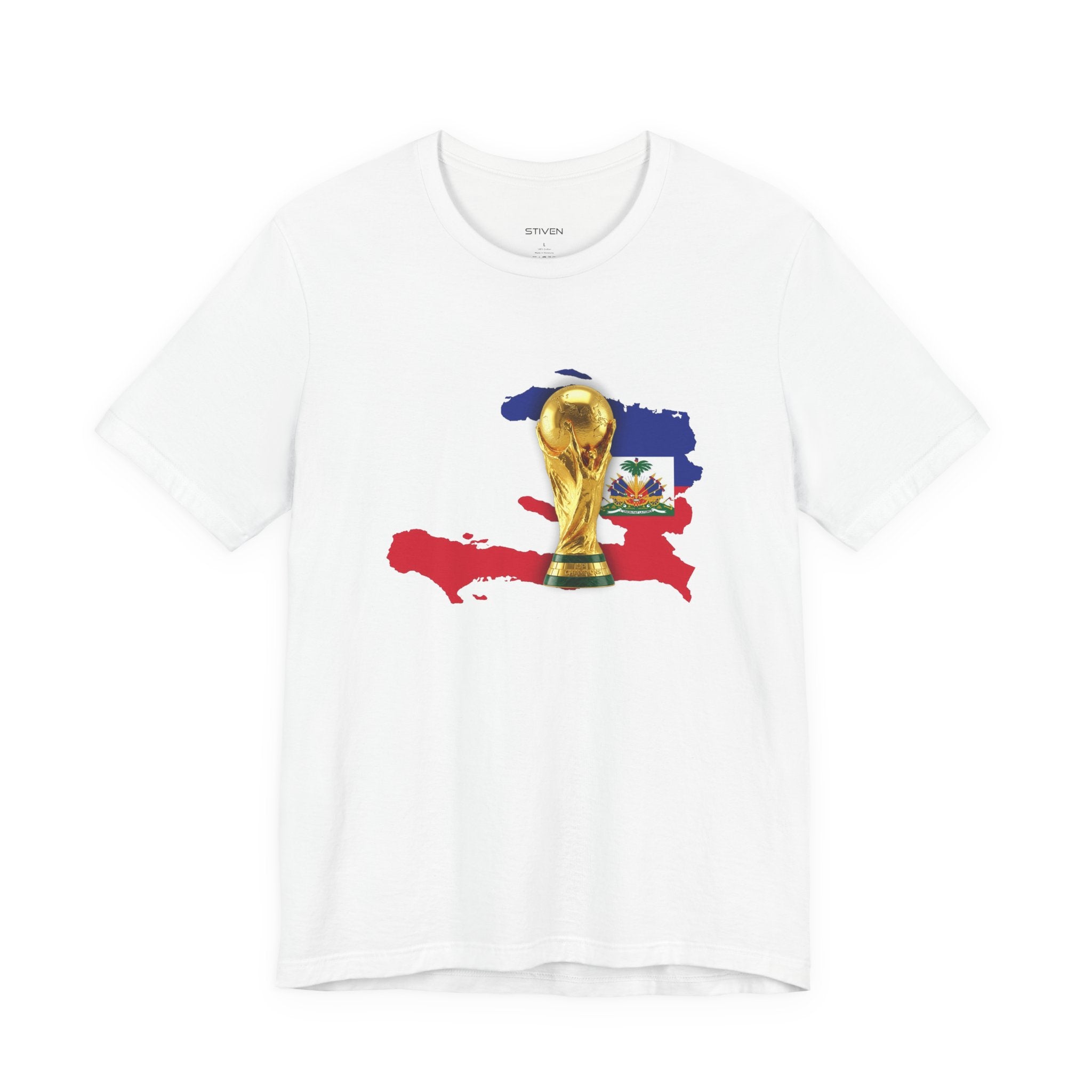 Haiti Map World Cup Trophy T-Shirt — Haitian Flag Soccer Fan Tee