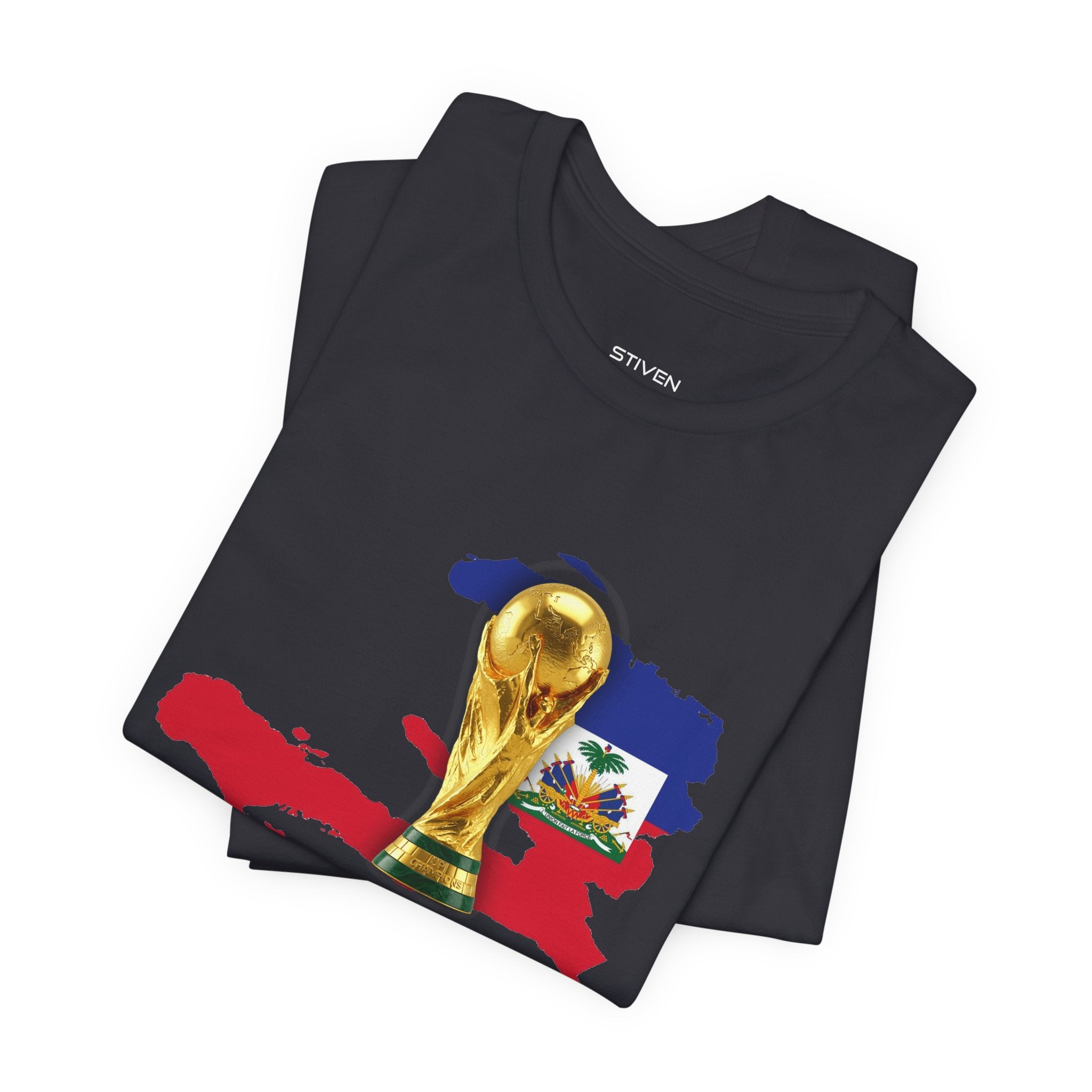 Haiti Map World Cup Trophy T-Shirt — Haitian Flag Soccer Fan Tee