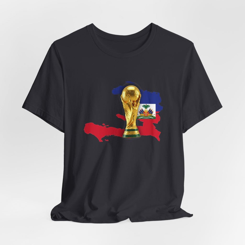 Haiti Map World Cup Trophy T-Shirt — Haitian Flag Soccer Fan Tee