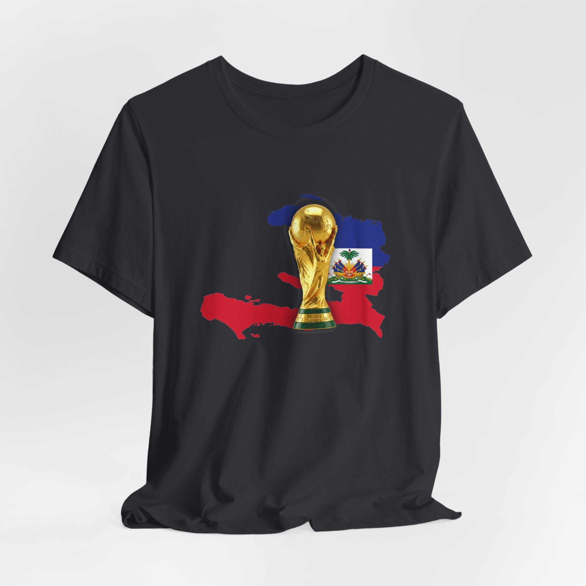 Haiti Map World Cup Trophy T-Shirt — Haitian Flag Soccer Fan Tee