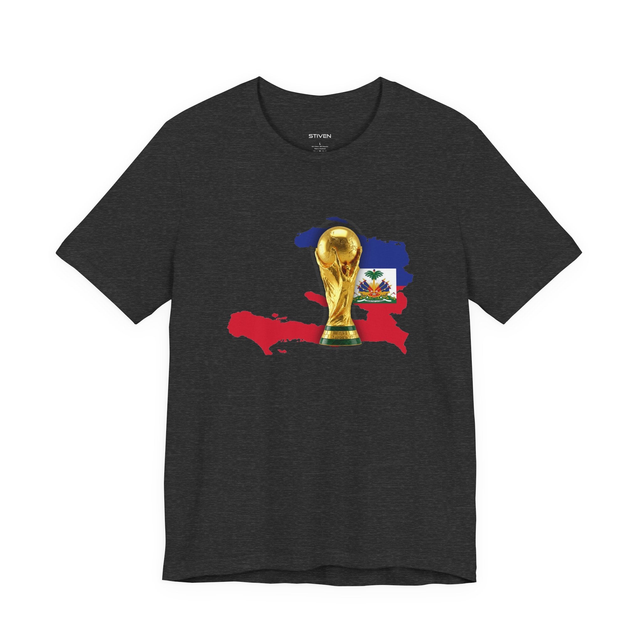 Haiti Map World Cup Trophy T-Shirt — Haitian Flag Soccer Fan Tee