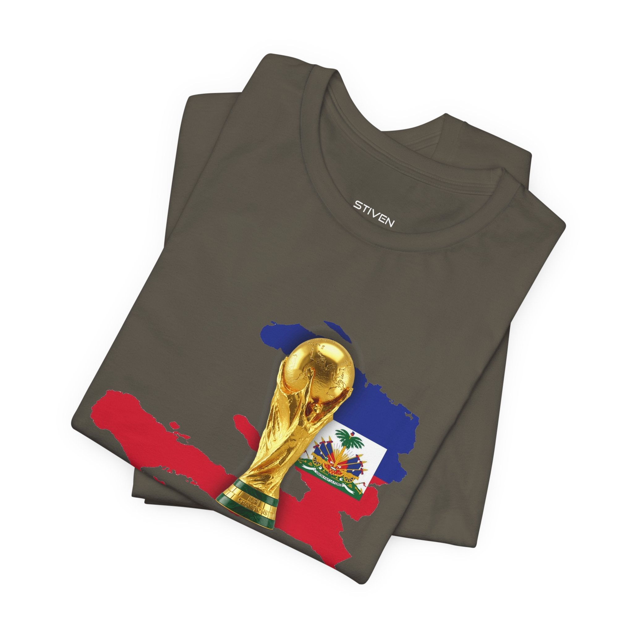 Haiti Map World Cup Trophy T-Shirt — Haitian Flag Soccer Fan Tee