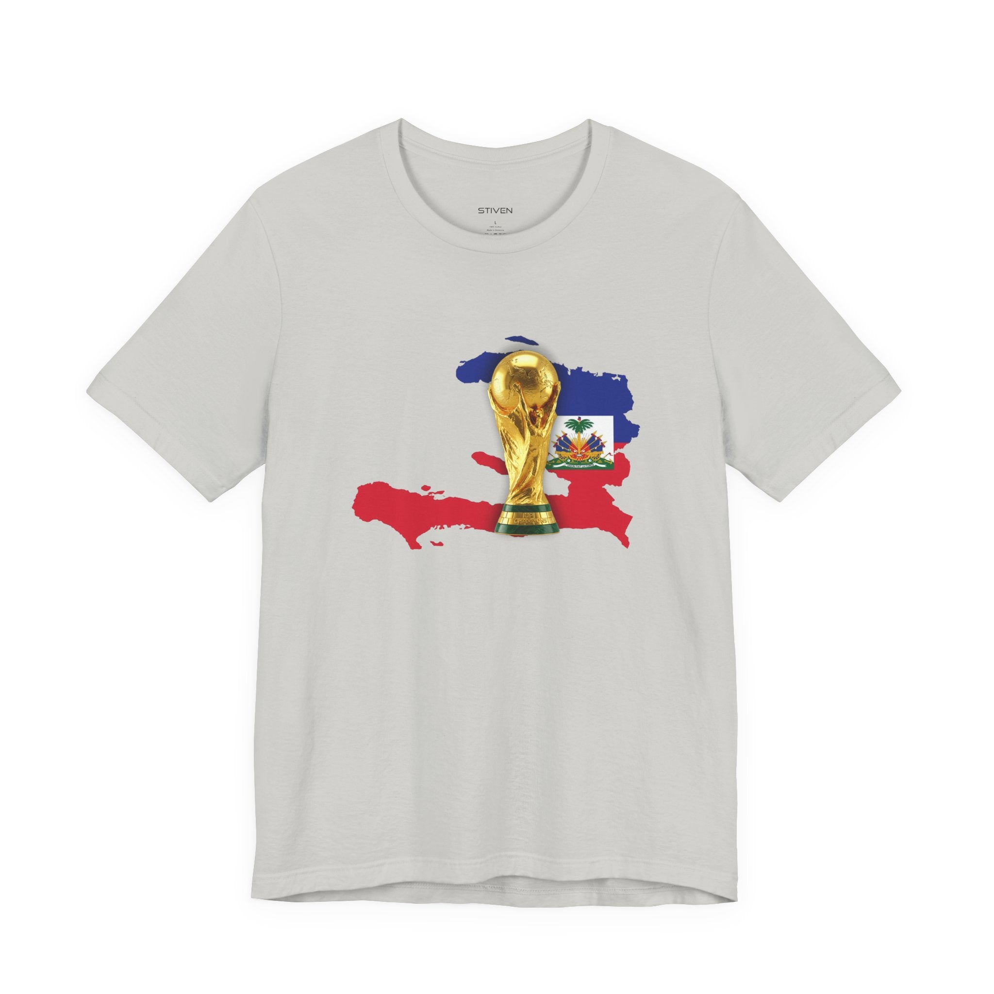 Haiti Map World Cup Trophy T-Shirt — Haitian Flag Soccer Fan Tee